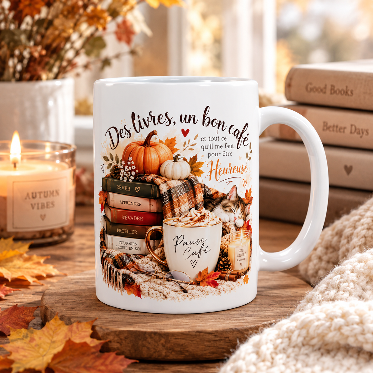 Mug Automne – Livres & Café